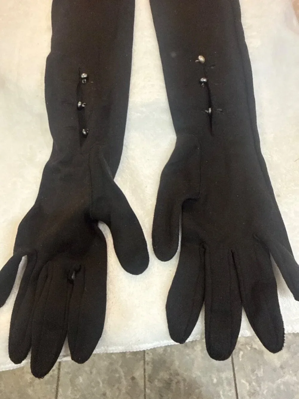 Mousquetaire pair of black opera-length evening gloves historic brand Fownes Bro